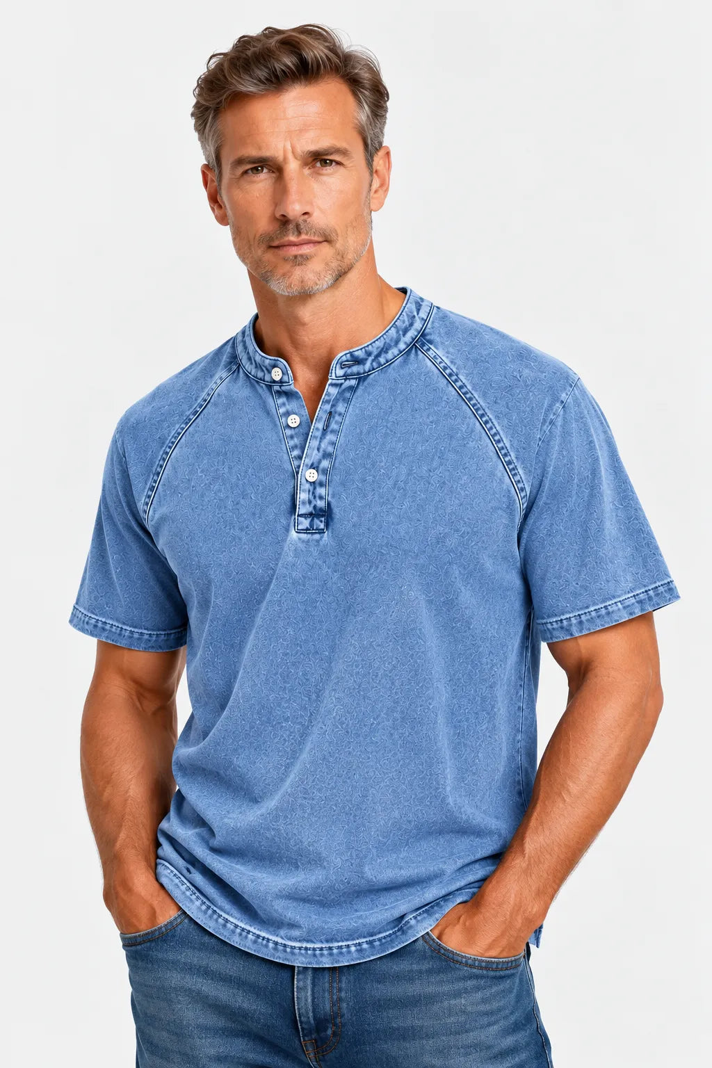 CHEMISE HENLEY EFFET VINTAGE