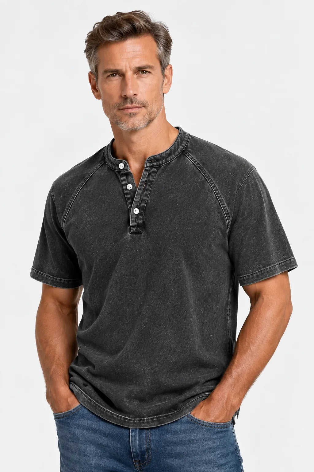 CHEMISE HENLEY EFFET VINTAGE