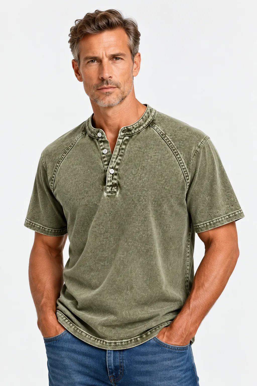 CHEMISE HENLEY EFFET VINTAGE