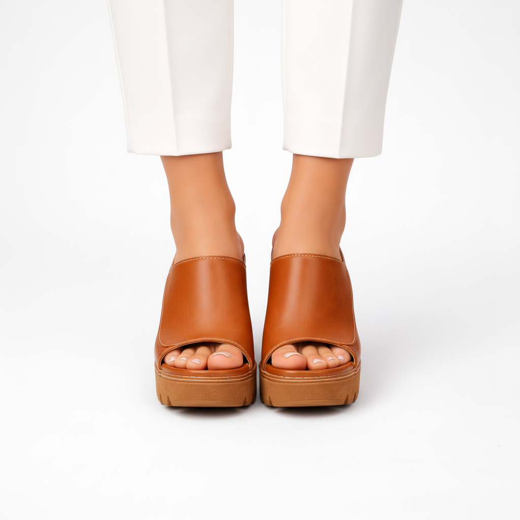 MULE À TALON PLATEFORME EN CUIR