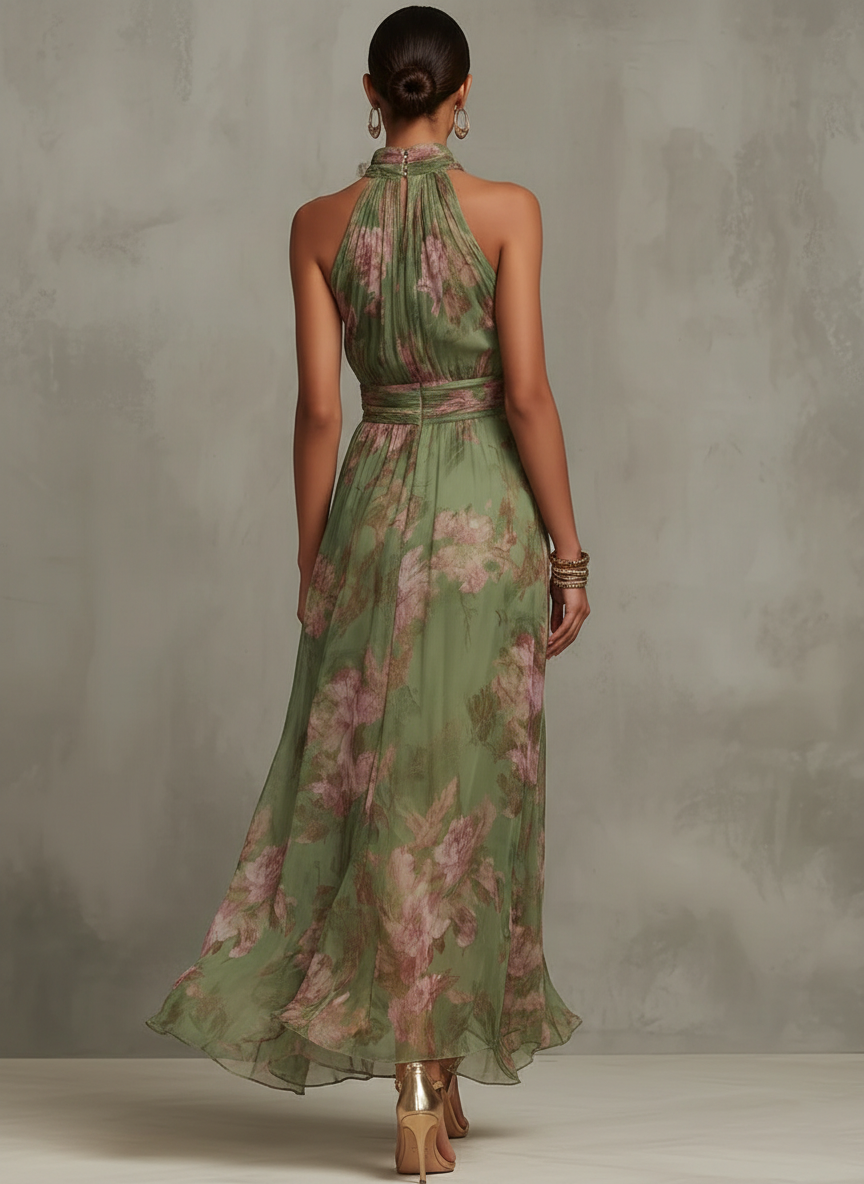 ROBE MAXI SERENITY MOUSSELINE FLEURIE DOS NU ÉLÉGANTE