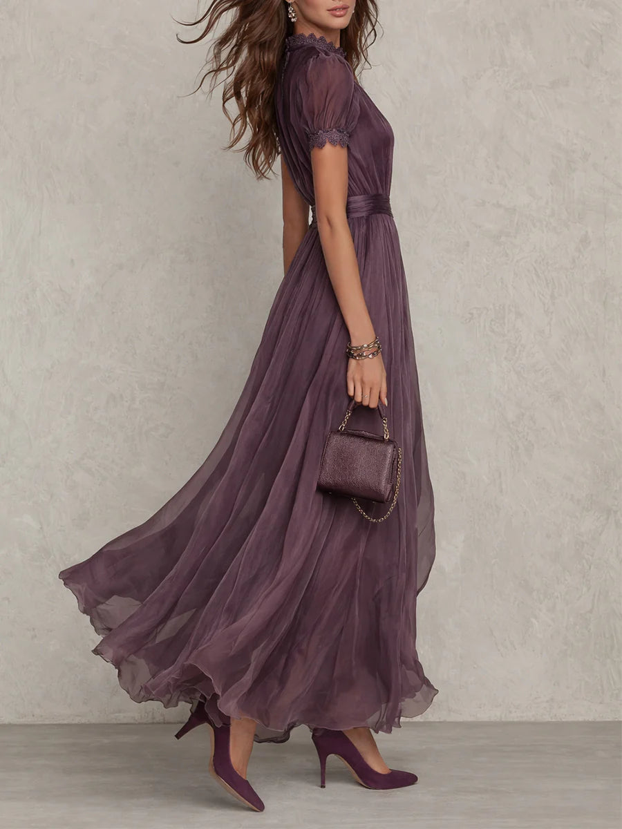 ROBE MAXI FLAVIANA MOUSSELINE VIOLETTE DÉCOUPE COEUR ÉLÉGANTE
